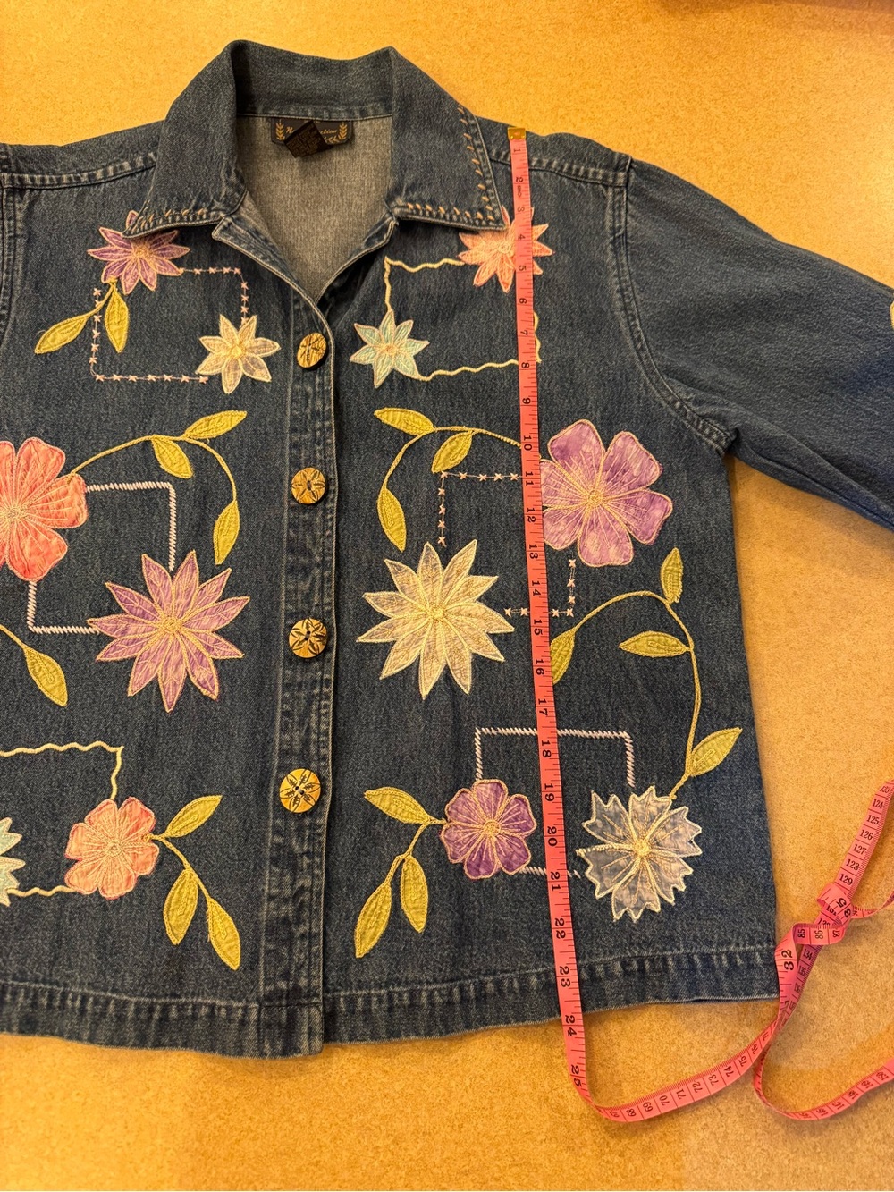 new directions Blue Denim Jacket with Pastel Floral Embroidery - Picture 8 of 9